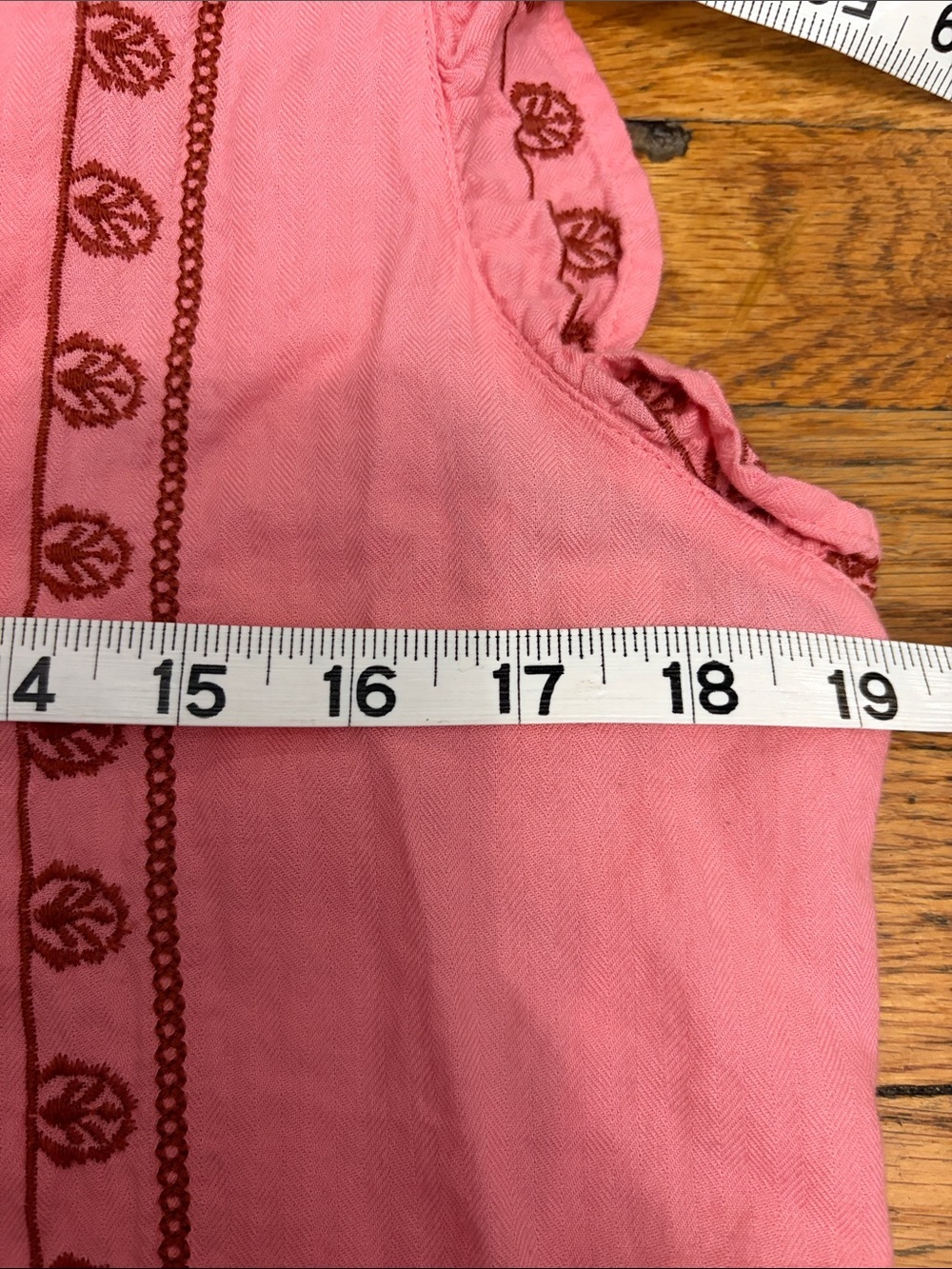 LOFT Coral Embroidered Ruffle Button-Front Tunic - Picture 5 of 5